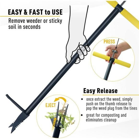 Stand Up Weeder and Weed Puller, Stand Up Weed Puller Tool with Foot Pedal, 4" - Picture 2 of 6